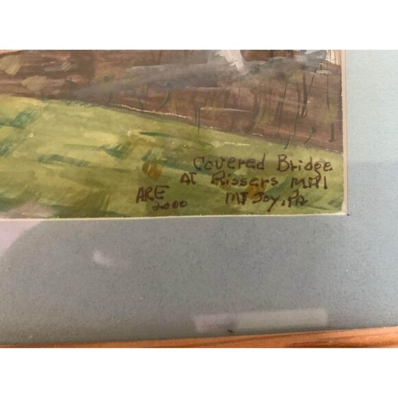 Watercolor Covered Bridge Framed Picture by Anna Ruth Enders 12”x15” - Picture 2 of 5